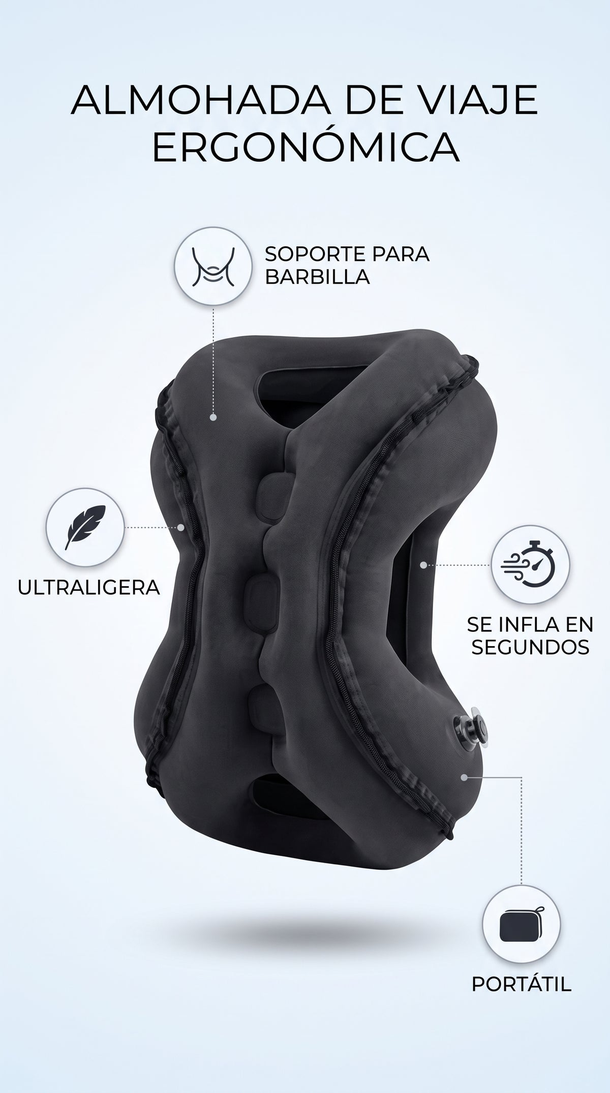 Almohada Ergonómica de Viaje e Inflado Rápido