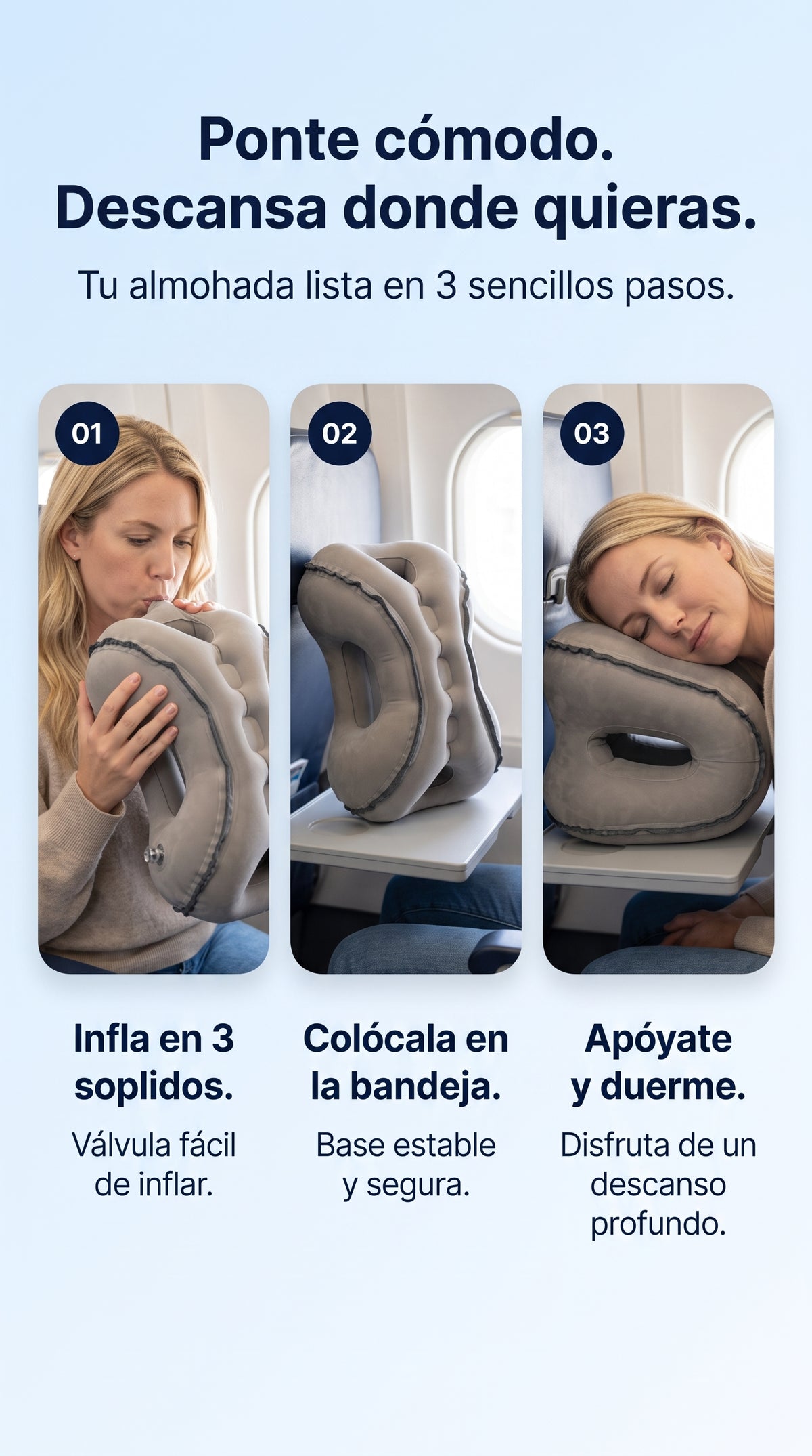 Almohada Ergonómica de Viaje e Inflado Rápido