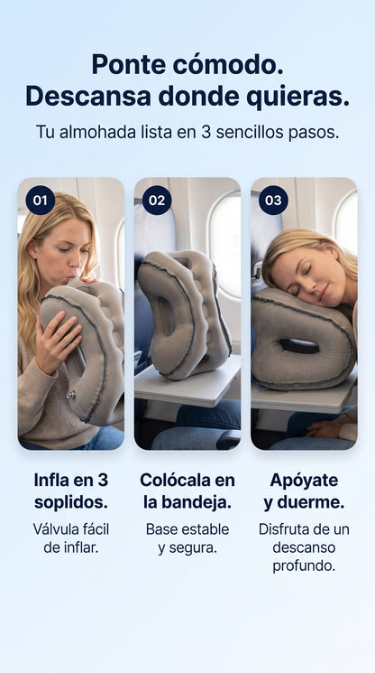 Almohada Ergonómica de Viaje e Inflado Rápido
