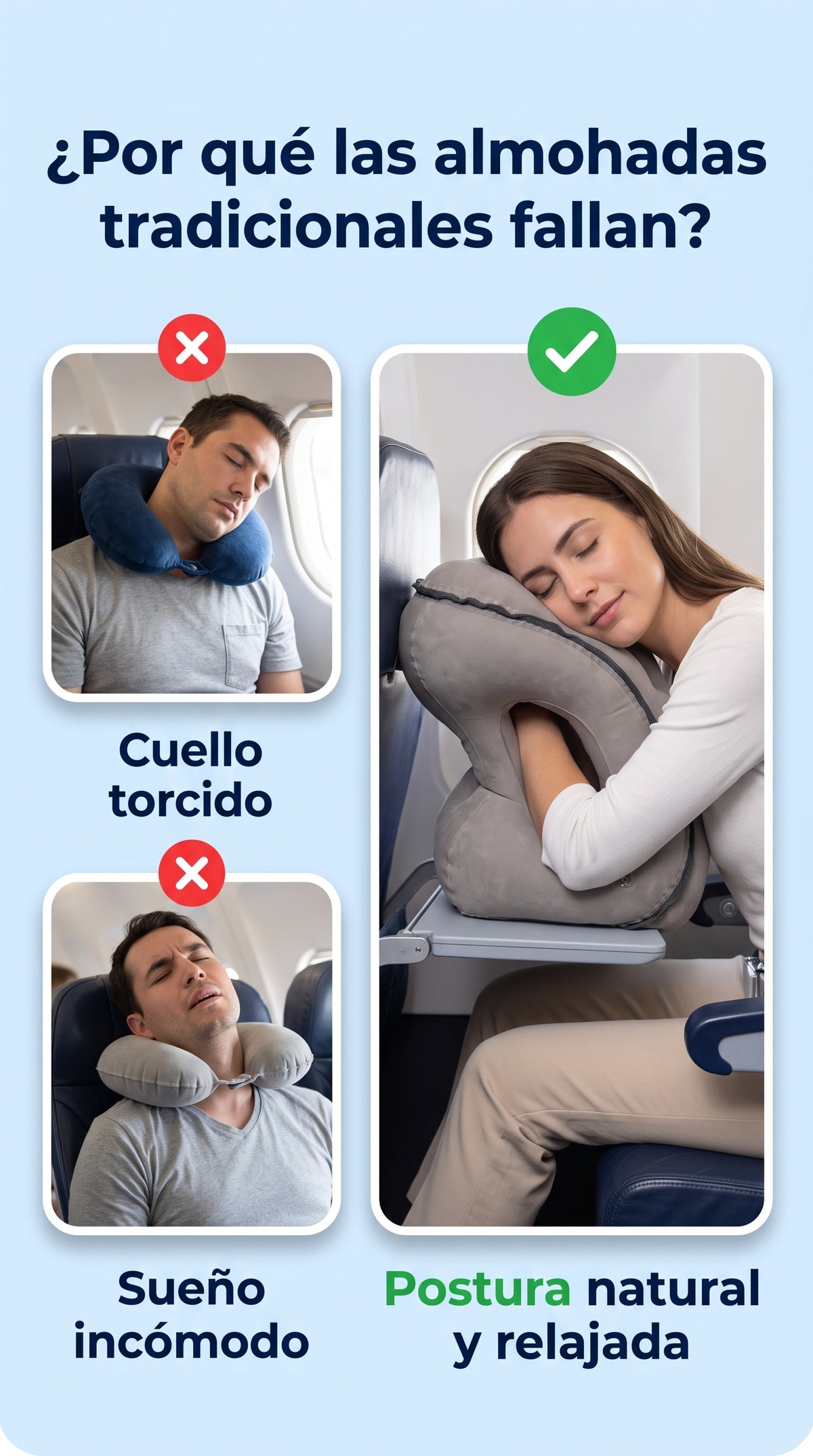 Almohada Ergonómica de Viaje e Inflado Rápido